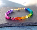 - Solid Gold 14K Multi Gemstone Bracelet, Rainbow Beaded Stacking Bracelet