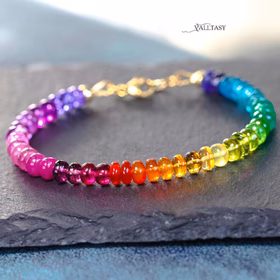 The Glow Bracelet - Solid Gold 14K Multi Gemstone Bracelet, Rainbow Beaded Stacking Bracelet