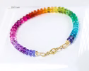 - Solid Gold 14K Multi Gemstone Bracelet, Rainbow Beaded Stacking Bracelet