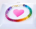 - Solid Gold 14K Multi Gemstone Bracelet, Rainbow Beaded Stacking Bracelet