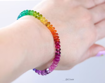 - Solid Gold 14K Multi Gemstone Bracelet, Rainbow Beaded Stacking Bracelet
