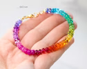 - Solid Gold 14K Multi Gemstone Bracelet, Rainbow Beaded Stacking Bracelet