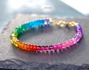 - Solid Gold 14K Multi Gemstone Bracelet, Rainbow Beaded Stacking Bracelet