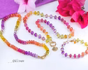- Solid Gold 14K Multi Gemstone Bracelet, Sunset Inspired Wire Wrapped Bracelet
