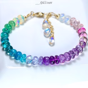 The Aurora Bracelet - Solid Gold 14K Multi Gemstone Bracelet with Moonstones and Opals