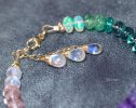 - Solid Gold 14K Multi Gemstone Bracelet with Moonstones and Opals