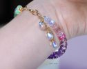- Solid Gold 14K Multi Gemstone Bracelet with Moonstones and Opals