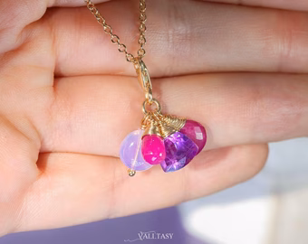 - Solid Gold 14K Multi Gemstone Charm with a Lobster Clasp