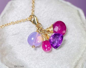 - Solid Gold 14K Multi Gemstone Charm with a Lobster Clasp