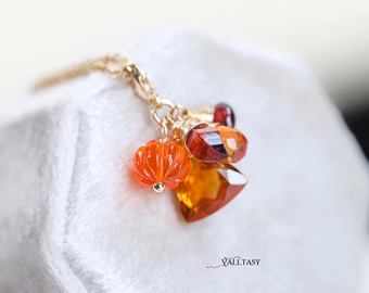 - Solid Gold 14K Multi Gemstone Charm with a Lobster Clasp, Fall Inspired Charm