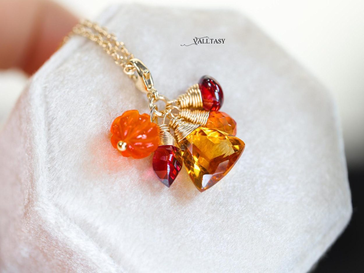 - Solid Gold 14K Multi Gemstone Charm with a Lobster Clasp, Fall Inspired Charm