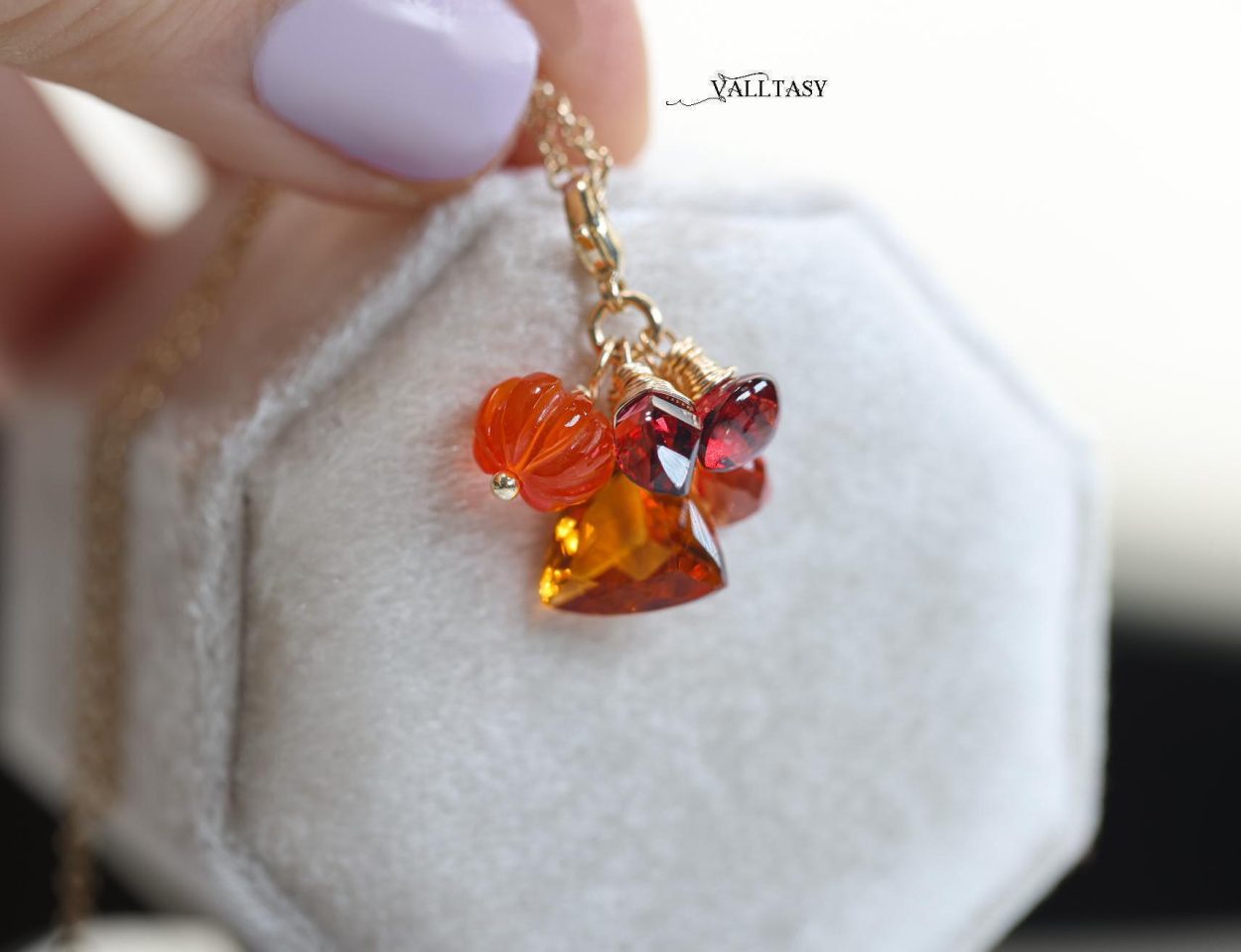 - Solid Gold 14K Multi Gemstone Charm with a Lobster Clasp, Fall Inspired Charm