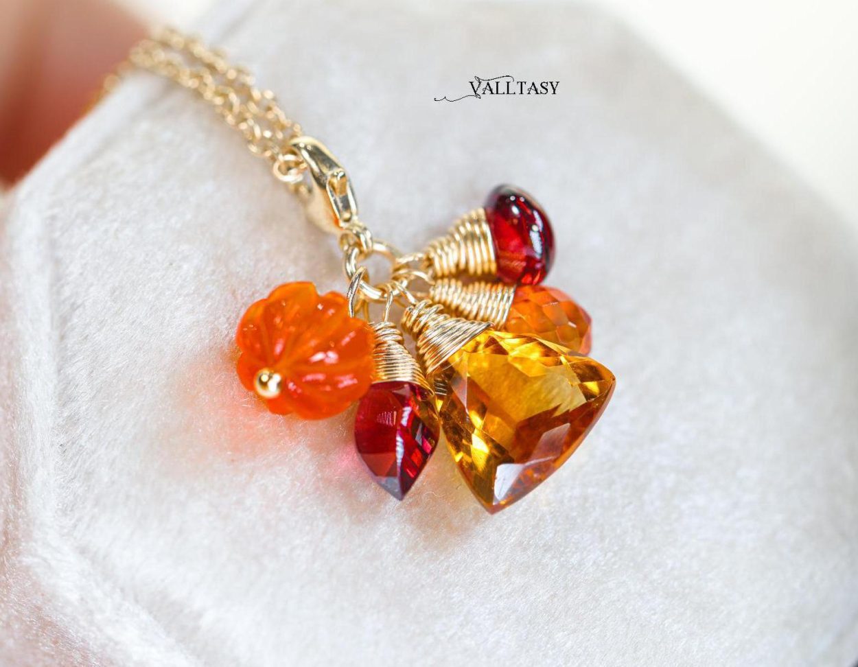 - Solid Gold 14K Multi Gemstone Charm with a Lobster Clasp, Fall Inspired Charm