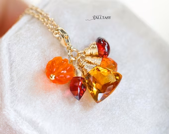 - Solid Gold 14K Multi Gemstone Charm with a Lobster Clasp, Fall Inspired Charm