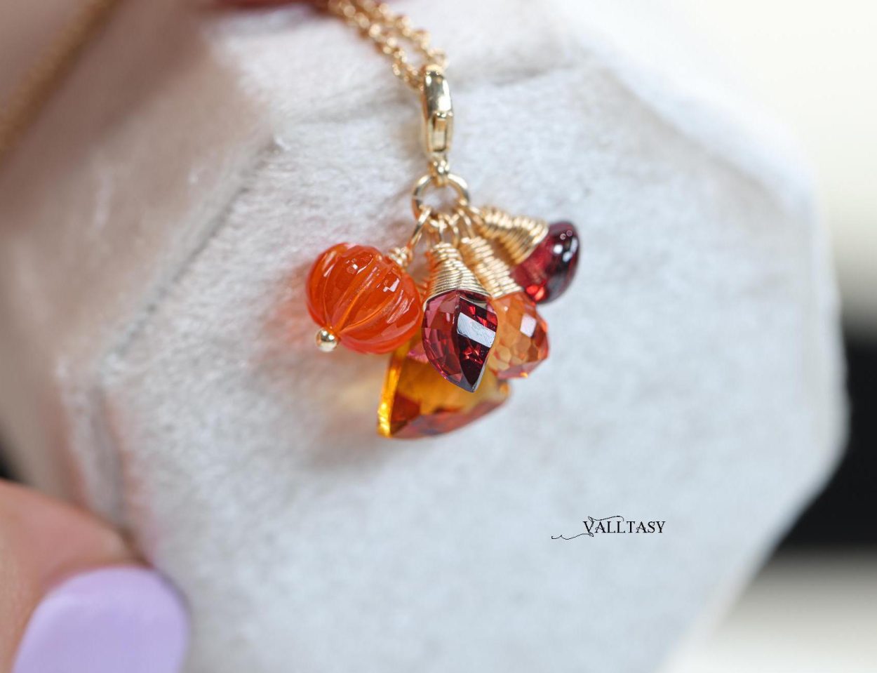 - Solid Gold 14K Multi Gemstone Charm with a Lobster Clasp, Fall Inspired Charm