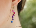 - Solid Gold 14K Multi Gemstone Colorful Rainbow Earrings, Linear Drop Earrings