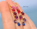 - Solid Gold 14K Multi Gemstone Colorful Rainbow Earrings, Linear Drop Earrings