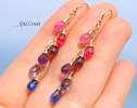 - Solid Gold 14K Multi Gemstone Colorful Rainbow Earrings, Linear Drop Earrings
