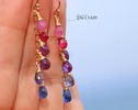 - Solid Gold 14K Multi Gemstone Colorful Rainbow Earrings, Linear Drop Earrings
