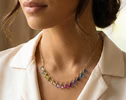 - Solid Gold 14K Multi Gemstone Colorful Rainbow Necklace