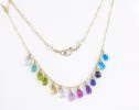 - Solid Gold 14K Multi Gemstone Colorful Rainbow Necklace