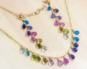 - Solid Gold 14K Multi Gemstone Colorful Rainbow Necklace