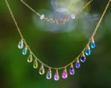 - Solid Gold 14K Multi Gemstone Colorful Rainbow Necklace