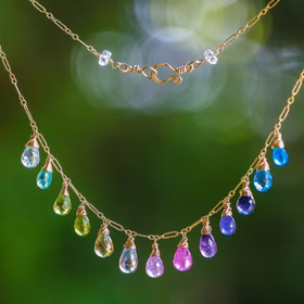 The Rainbow Lagoon Necklace – Solid Gold 14K Multi Gemstone Colorful Rainbow Necklace