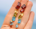 - Solid Gold 14K Multi Gemstone Earrings, Colorful Precious Rainbow Earrings, One of a Kind