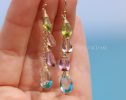 - Solid Gold 14K Multi Gemstone Earrings, Pastel Precious Earrings, One of a Kind