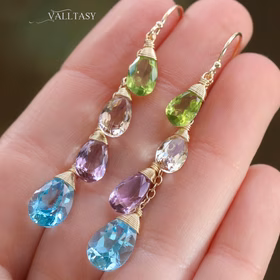 The Vanilla Orchid Earrings – Solid Gold 14K Multi Gemstone Earrings, Pastel Precious Earrings, One of a Kind