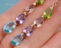 - Solid Gold 14K Multi Gemstone Earrings, Pastel Precious Earrings, One of a Kind