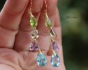 - Solid Gold 14K Multi Gemstone Earrings, Pastel Precious Earrings, One of a Kind