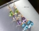 - Solid Gold 14K Multi Gemstone Earrings, Pastel Precious Earrings, One of a Kind