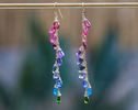 - Solid Gold 14K Multi Gemstone Earrings Wire Wrapped, Colorful Precious Earrings