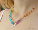 - Solid Gold 14K Multi Gemstone Necklace, Precious Drop Necklace, Pastel Candy Necklace