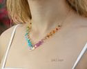 - Solid Gold 14K Multi Gemstone Necklace, Precious Drop Necklace, Pastel Candy Necklace