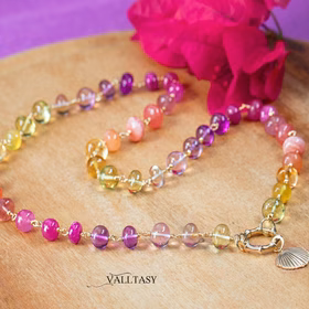 Follow the Sunset Necklace – Solid Gold 14K Multi Gemstone Necklace Wire Wrapped in Gold, Gemmy Necklace