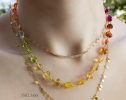 - Solid Gold 14K Multi Gemstone Necklace Wire Wrapped in Gold, Gemmy Necklace, Colorful Multi Stone Fancy Shaped Necklace