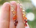 - Solid Gold 14K Multi Gemstone Orange Red Drop Colorful Earrings