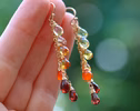 - Solid Gold 14K Multi Gemstone Orange Red Drop Colorful Earrings