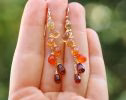 - Solid Gold 14K Multi Gemstone Orange Red Drop Colorful Earrings