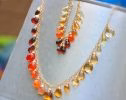 - Solid Gold 14K Multi Gemstone Orange Red Drop Necklace, Semi Precious Colorful Necklace