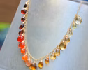 - Solid Gold 14K Multi Gemstone Orange Red Drop Necklace, Semi Precious Colorful Necklace
