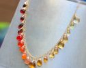 - Solid Gold 14K Multi Gemstone Orange Red Drop Necklace, Semi Precious Colorful Necklace