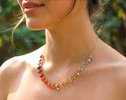 - Solid Gold 14K Multi Gemstone Orange Red Drop Necklace, Semi Precious Colorful Necklace