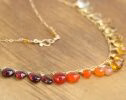 - Solid Gold 14K Multi Gemstone Orange Red Drop Necklace, Semi Precious Colorful Necklace