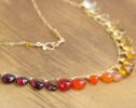 - Solid Gold 14K Multi Gemstone Orange Red Drop Necklace, Semi Precious Colorful Necklace