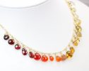 - Solid Gold 14K Multi Gemstone Orange Red Drop Necklace, Semi Precious Colorful Necklace