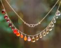 - Solid Gold 14K Multi Gemstone Orange Red Drop Necklace, Semi Precious Colorful Necklace